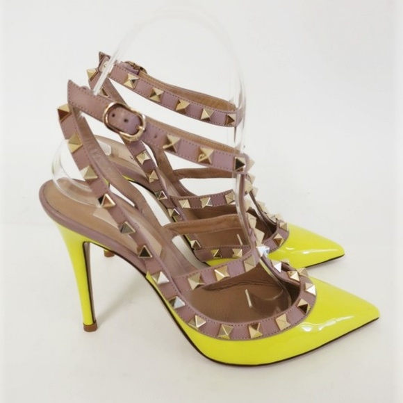 Valentino Rockstud Caged Pumps Neon Yellow - Picture 3 of 8